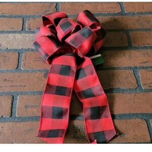 RED AND BLACK BUFFALO PLAID FARMHOUSE BOW ~ WIRED RIBBON ~ 9" x 15"